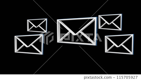 Digital image of white message envelope icons appearing in the screen against a black background 4k 115705927