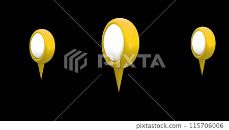 4K digital image of yellow map pins on a black background. 4K digital image of yellow map pins on a black background. 115706006
