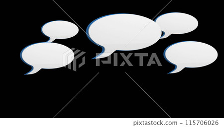 Digital image of white message bubble icons hovering in the screen against a black background 4k Digital image of white message bubble icons hovering in the screen against a black background 4k 115706026