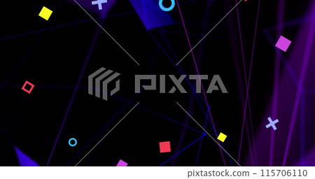 Image of diverse shapes moving on black background Image of diverse shapes moving on black background 115706110