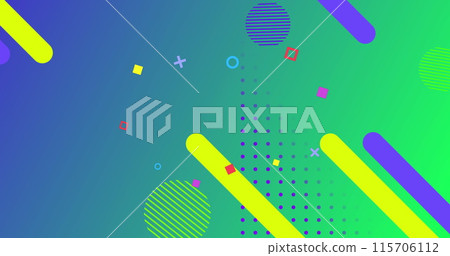 Image of diverse shapes moving on blue and green background 115706112
