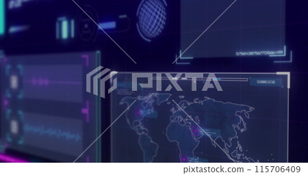 Image of dna strand over data processing on black background Image of dna strand over data processing on black background 115706409