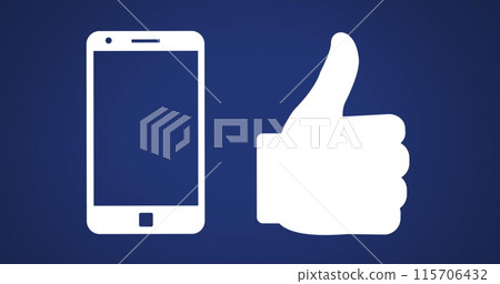 A white smartphone icon next to a thumbs-up symbol 115706432