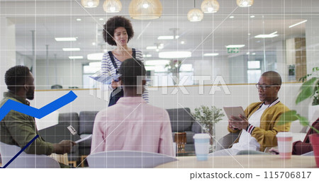 Image of data processing over diverse business people at office Image of data processing over diverse business people at office 115706817
