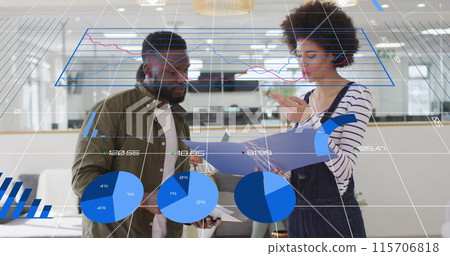 Image of data processing over diverse business people at office Image of data processing over diverse business people at office 115706818