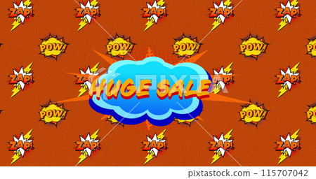 Yellow Huge Sale announcement in a vintage comic style on orange background. 115707042