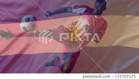 Image of african american male soccer player over flag of argentina Image of african american male soccer player over flag of argentina 115707125