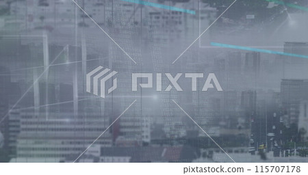 A cityscape is overlaid with transparent, digital data graphics A cityscape is overlaid with transparent, digital data graphics 115707178