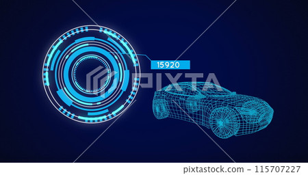 Image of 3d car drawing, scope scanning and data processing 115707227