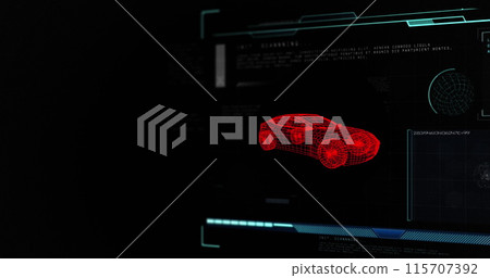 Image of 3d car drawing, scope scanning and data processing 115707392