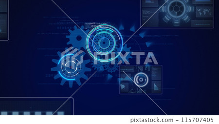 Image of cogs spinning, scope scanning and data processing Image of cogs spinning, scope scanning and data processing 115707405