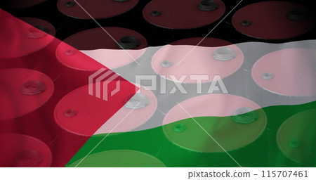 Image of oil barrels over flag of palestine 115707461