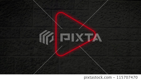 Image of a red thumbs down neon sign on brick wall 4k 115707470