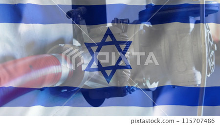 Image of oil pump over flag of israel Image of oil pump over flag of israel 115707486