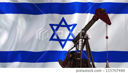 Image of oil rig over flag of israel Image of oil rig over flag of israel 115707490
