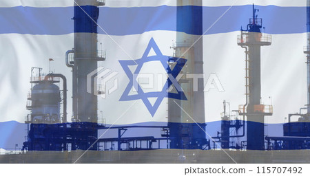Image of oil platform over flag of israel 115707492
