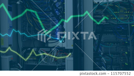 Image of financial data processing over server room 115707552