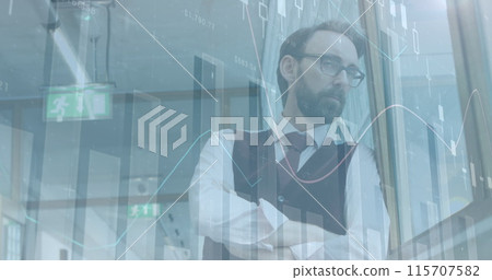 Statistical data processing against thoughtful caucasian businessman looking out of office window 115707582