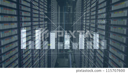 Image of financial data processing over server room Image of financial data processing over server room 115707600