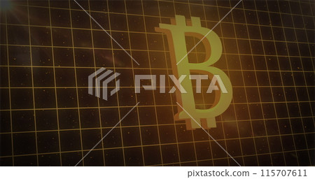 Image of financial data processing over bitcoin sign, on black background 115707611