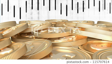 Image of financial data processing over euro coins on white background 115707614