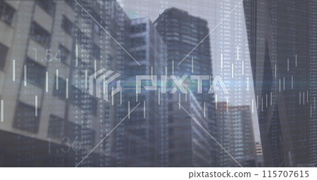 Image of financial data processing over cityscape 115707615