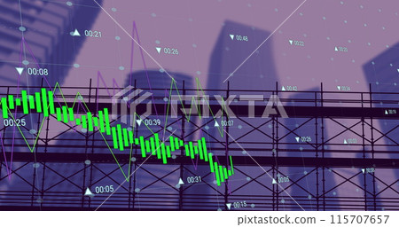 Image of financial data processing over cityscape 115707657