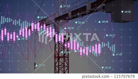 Image of financial data processing over crane and construction site 115707679