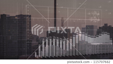 Image of financial data processing over cityscape 115707682