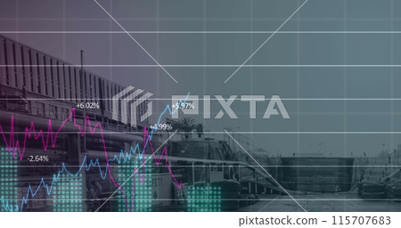 Image of financial data processing over construction site 115707683