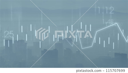 Image of financial data processing over cityscape 115707699