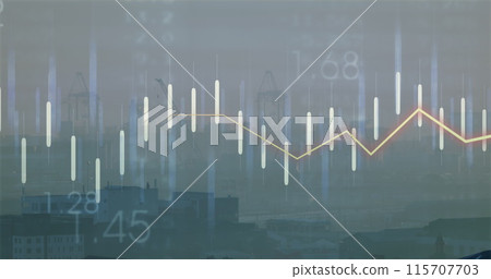 Image of financial data processing over cityscape Image of financial data processing over cityscape 115707703