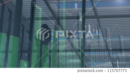 Image of financial data processing over busy office 115707773