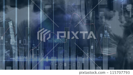 Composite image of statistical data processing against time lapse of people walking on the street Composite image of statistical data processing against time lapse of people walking on the street 115707793