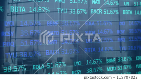 Image of financial data processing over busy office 115707822