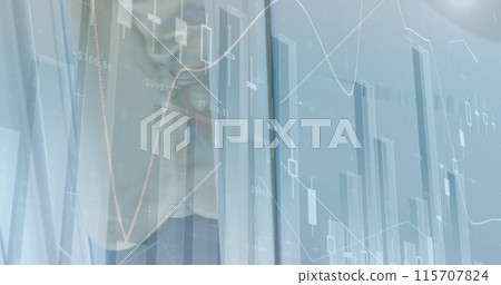 Composite image of statistical data processing against mid section of man opening a door 115707824