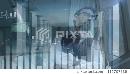 Image of financial data processing over caucasian businessman Image of financial data processing over caucasian businessman 115707886