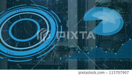 Image of data processing on digital screen over servers 115707907