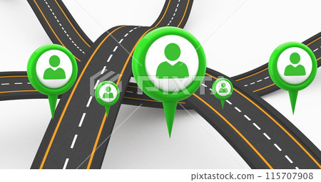 Image of icons over roads on white background Image of icons over roads on white background 115707908
