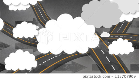 Image of clouds over roads on grey background Image of clouds over roads on grey background 115707909