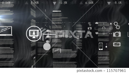 Image of white text start over data processing interfaces and white light trails on black Image of white text start over data processing interfaces and white light trails on black 115707961