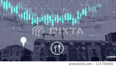 Image of financial data processing over construction site Image of financial data processing over construction site 115708006