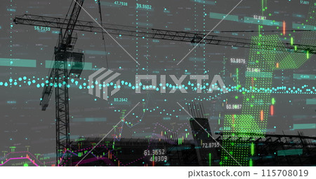 Image of financial data processing over construction site 115708019