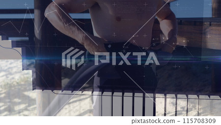 Image of digital data processing over caucasian surfer Image of digital data processing over caucasian surfer 115708309