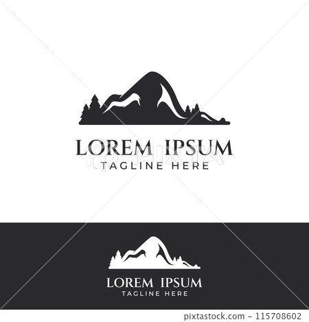 Mountain landscape view, minimalistic design. Logo for photographers, climbers and adventurers. Editing using vector illustration. Mountain landscape view, minimalistic design. Logo for photographers, climbers and adventurers. Editing using vector illustration. 115708602