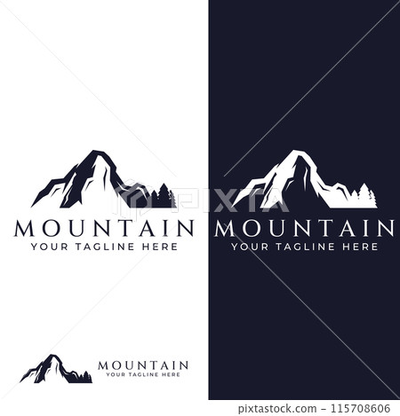 Mountain landscape view, minimalistic design. Logo for photographers, climbers and adventurers. Editing using vector illustration. Mountain landscape view, minimalistic design. Logo for photographers, climbers and adventurers. Editing using vector illustration. 115708606