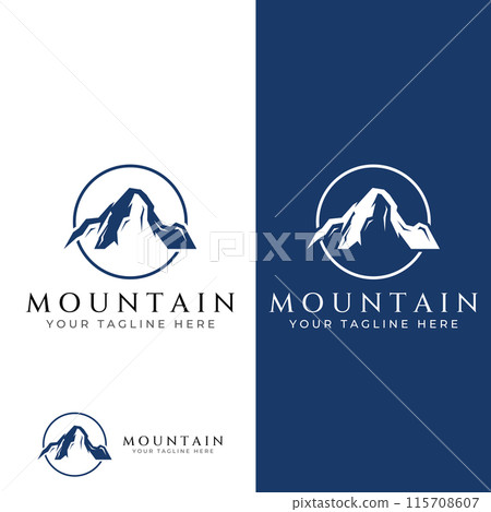Mountain landscape view, minimalistic design. Logo for photographers, climbers and adventurers. Editing using vector illustration. Mountain landscape view, minimalistic design. Logo for photographers, climbers and adventurers. Editing using vector illustration. 115708607