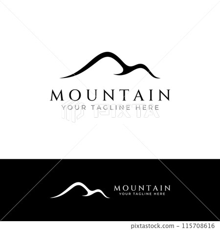 Mountain landscape view, minimalistic design. Logo for photographers, climbers and adventurers. Editing using vector illustration. 115708616