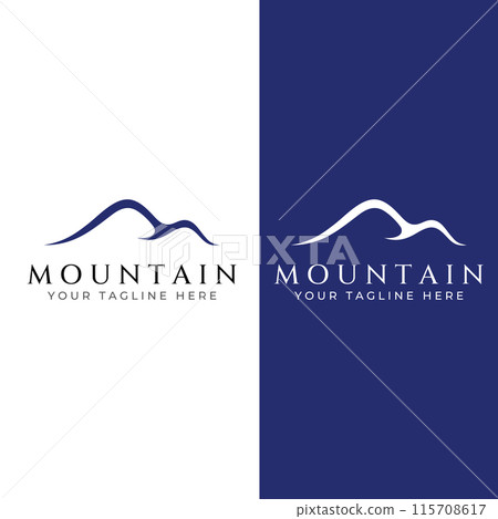 Mountain landscape view, minimalistic design. Logo for photographers, climbers and adventurers. Editing using vector illustration. 115708617