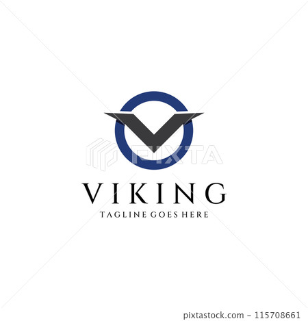Viking warrior helmet logo with horned helmet and viking with the letter V. The logo can be used for boats, sports and others. Viking warrior helmet logo with horned helmet and viking with the letter V. The logo can be used for boats, sports and others. 115708661